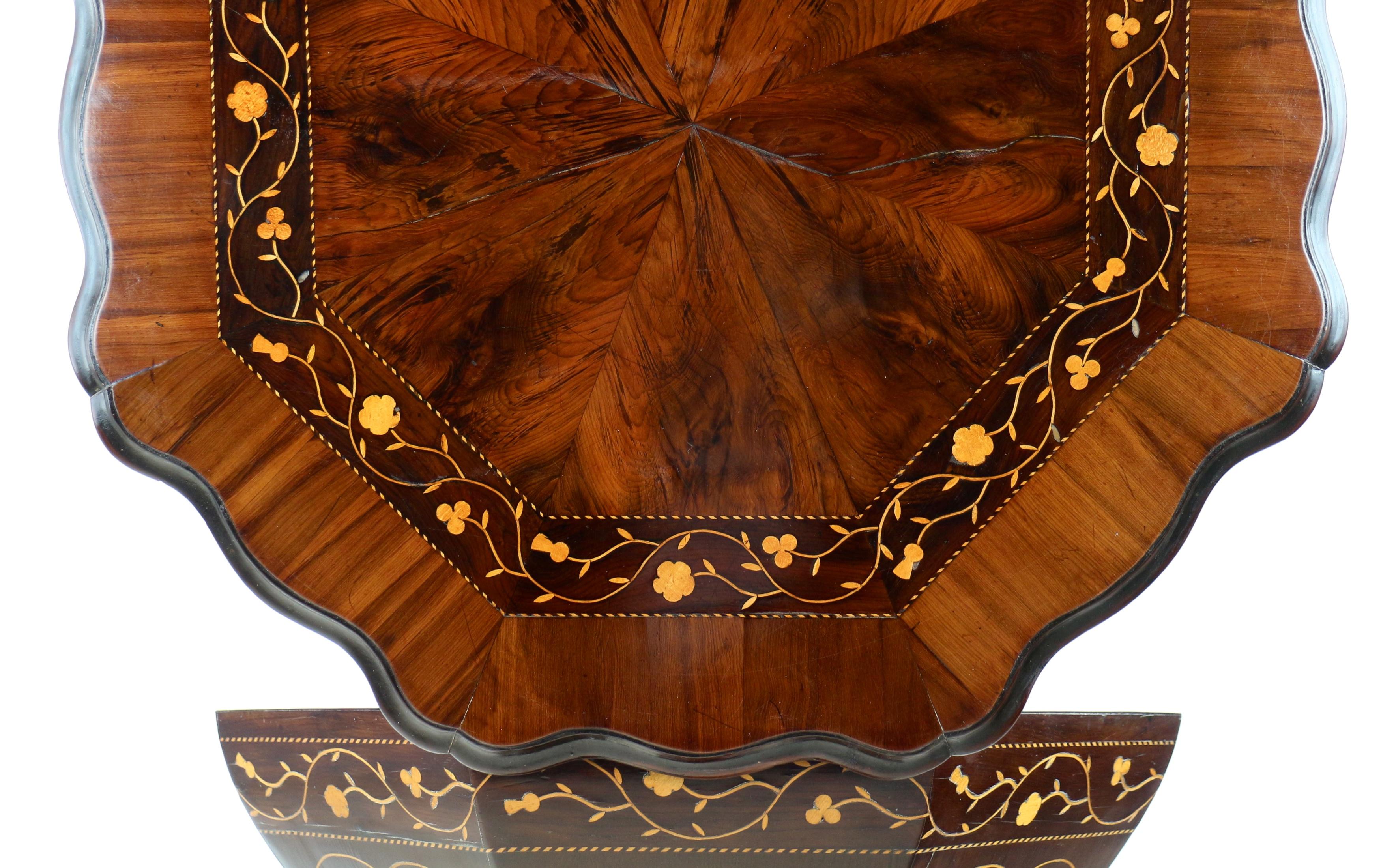 19th Century Antique Victorian Irish Killarney Work Arbutus Marquetry Inlaid Work Table For Sale