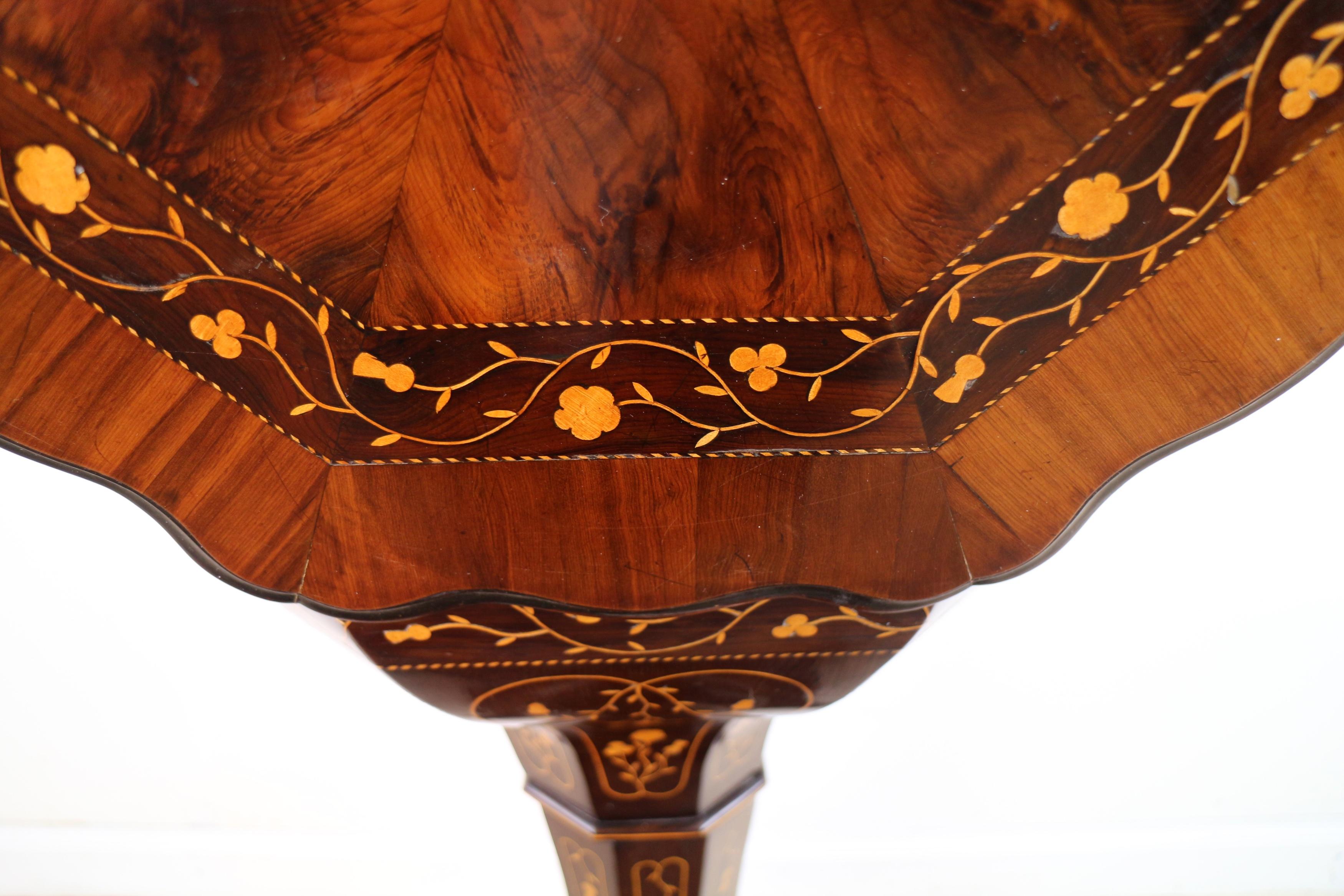 Wood Antique Victorian Irish Killarney Work Arbutus Marquetry Inlaid Work Table For Sale
