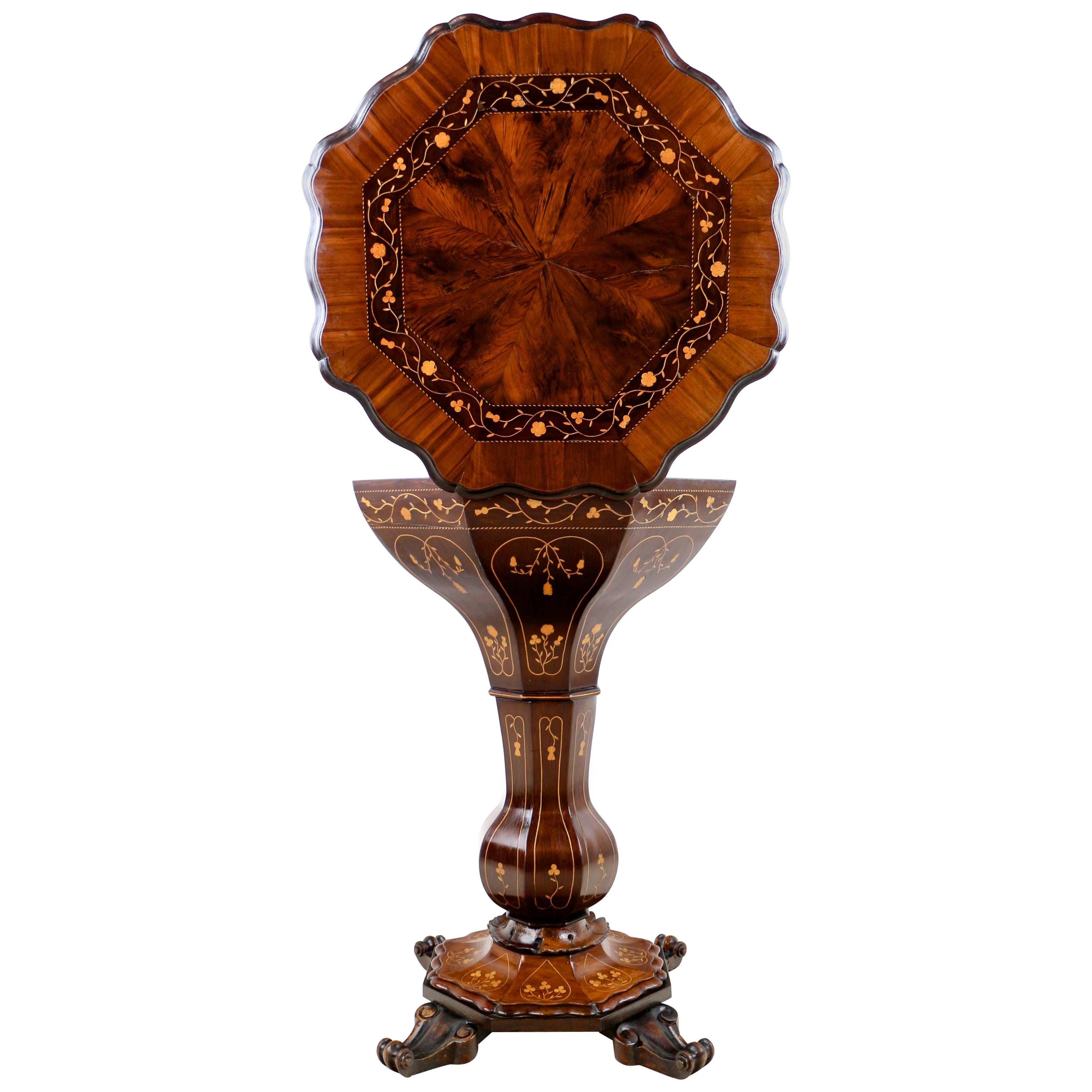 Antique Victorian Irish Killarney Work Arbutus Marquetry Inlaid Work Table