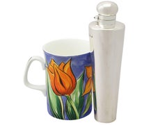 Antique Victorian Irish Sterling Silver Campaign Hip Flask with Leather Case