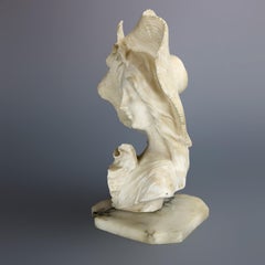 Victorian Italian Alabaster Bust of Woman in Hat, Signed A. Nasi, circa 1890