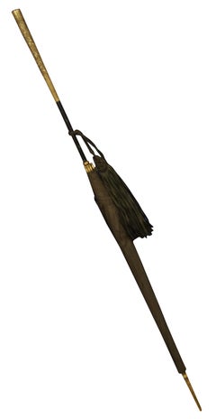 Antique Victorian Italian Black Silk Repousse 800 Silver Parasol Umbrella