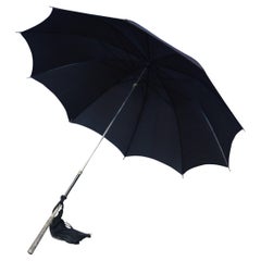 Antique Victorian Italian Black Silk Repousse 800 Silver Parasol Umbrella