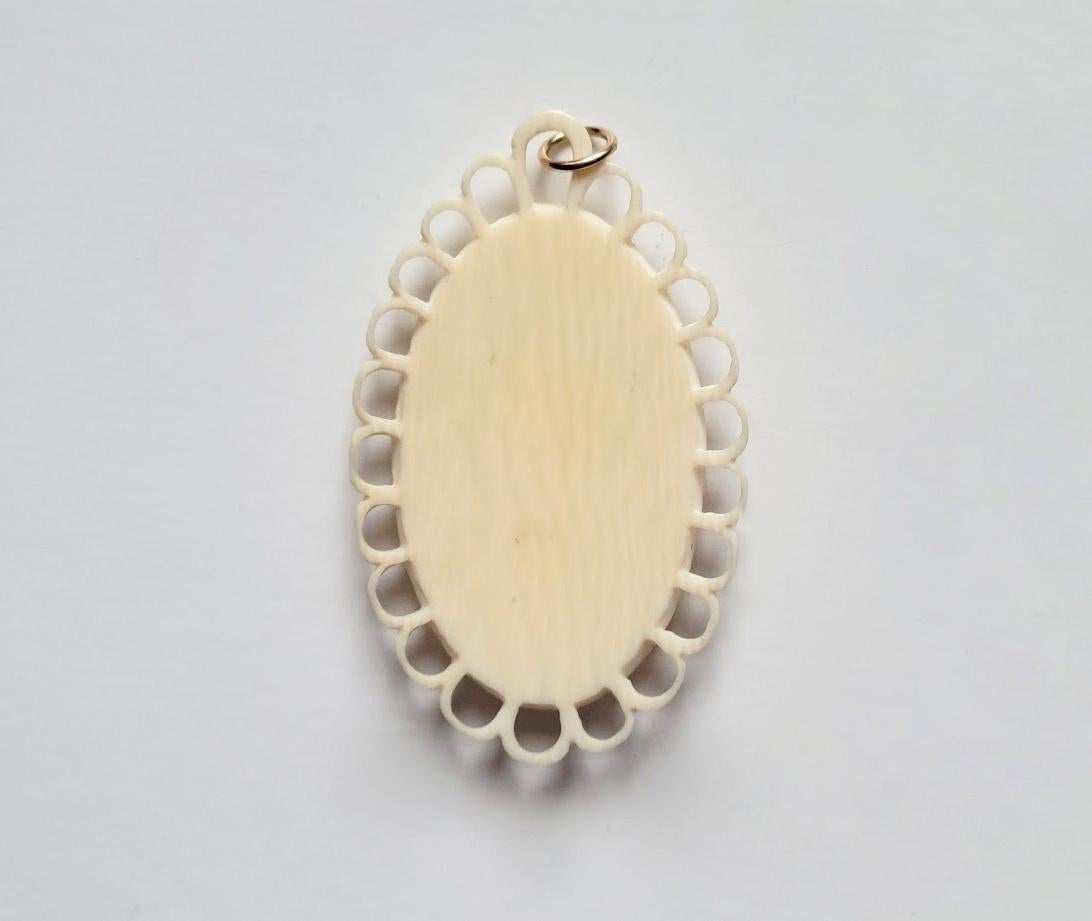 Women's or Men's Antique Dieppe Carved Ivory Cameo Pendant For Sale