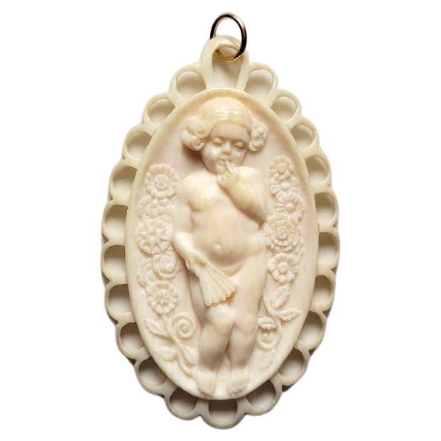 Antique Dieppe Carved Ivory Cameo Pendant For Sale