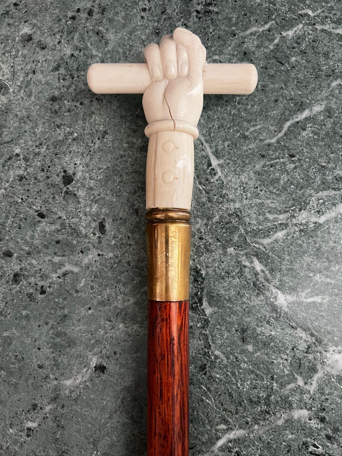 English Antique Victorian Ivory Rosewood Walking Cane Stick G.N.C. Viceroy of India For Sale