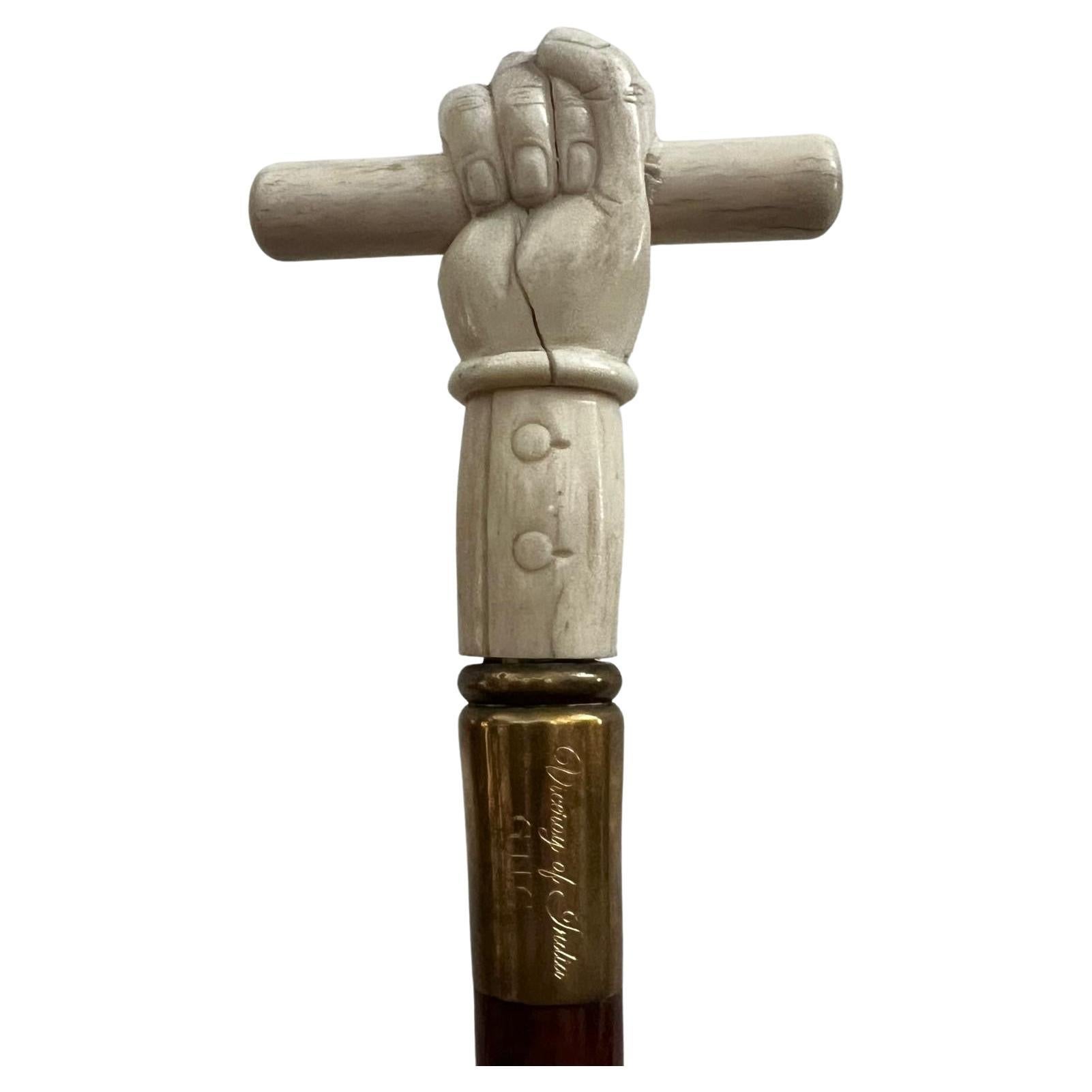 Antiker viktorianischer Walking Cane Stick aus elfenbeinfarbenem Rosenholz, G.N.C. Viceroy of India