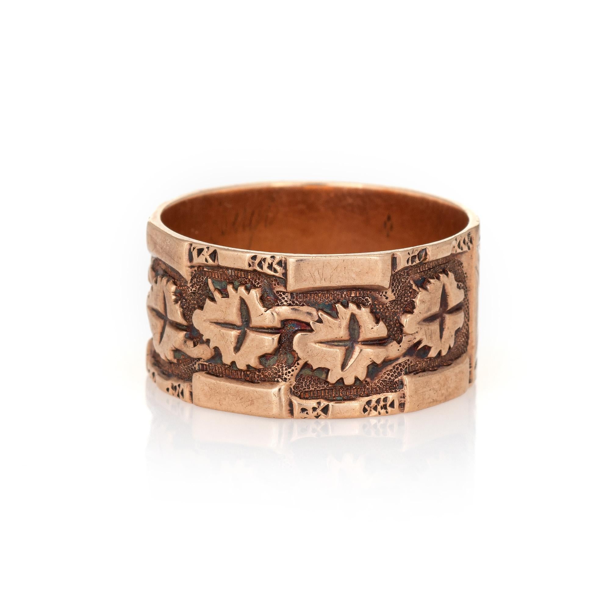 Antiguo Anillo Victoriano Patrón Hoja de Hiedra Anillo de Boda Ancho Oro Rosa 10k en Bueno Estado en Torrance, CA
