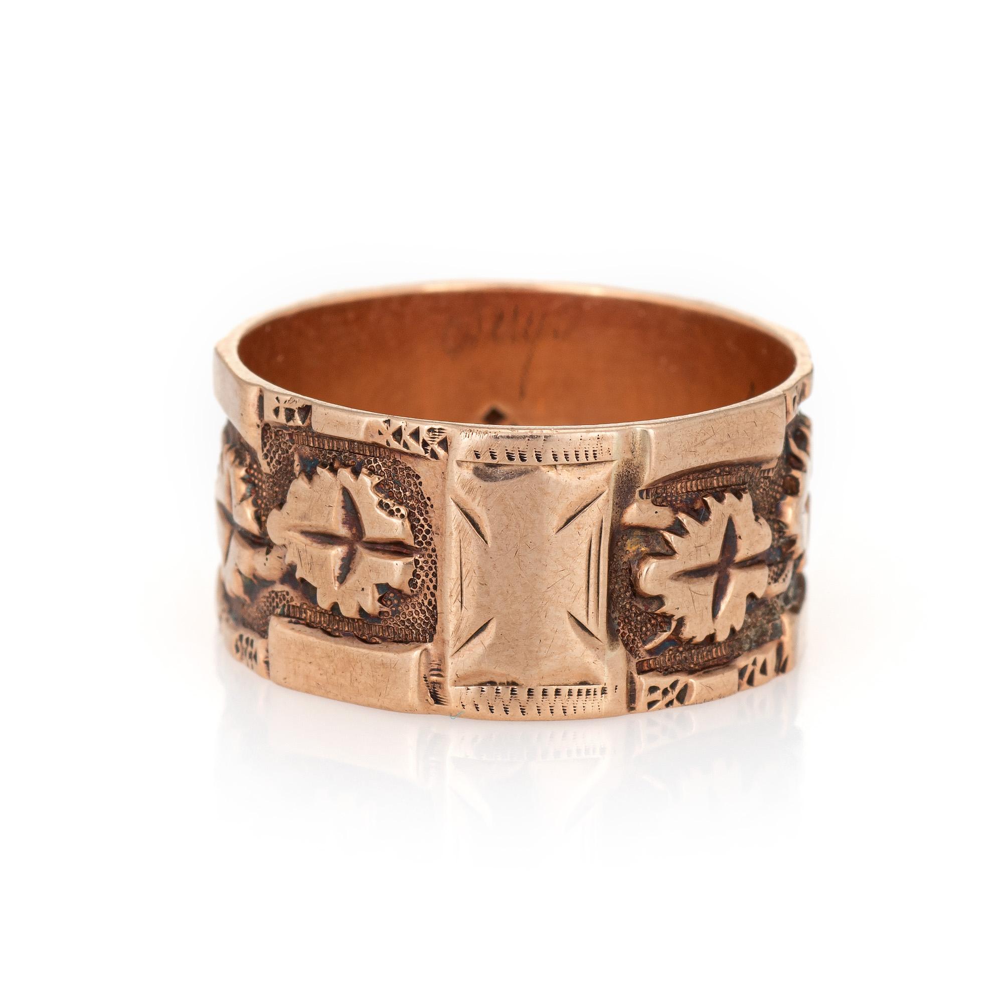 De las mujeres Antiguo Anillo Victoriano Patrón Hoja de Hiedra Anillo de Boda Ancho Oro Rosa 10k