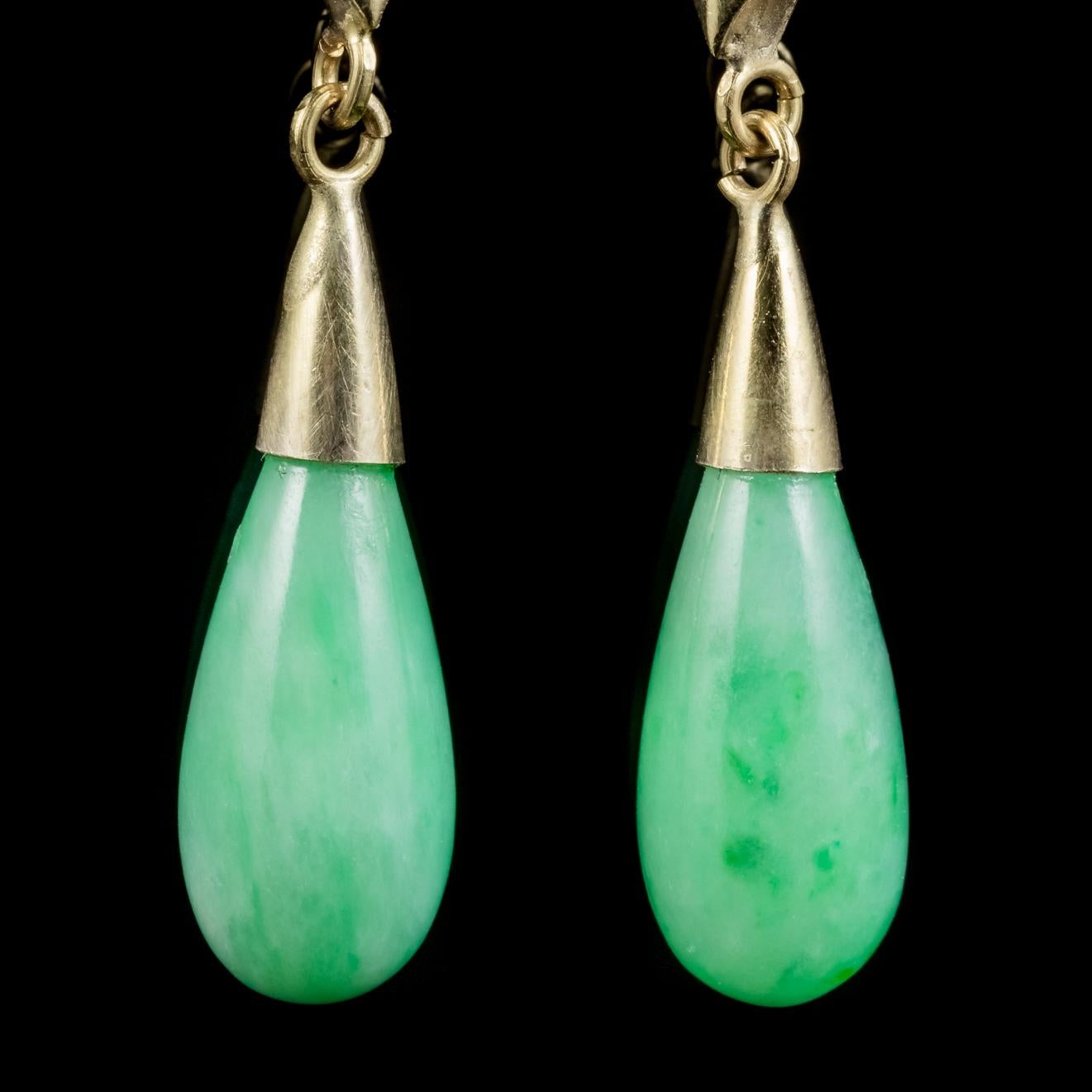 Women's Antique Victorian Jade Diamond Drop Earrings 18 Carat Gold, circa 1900