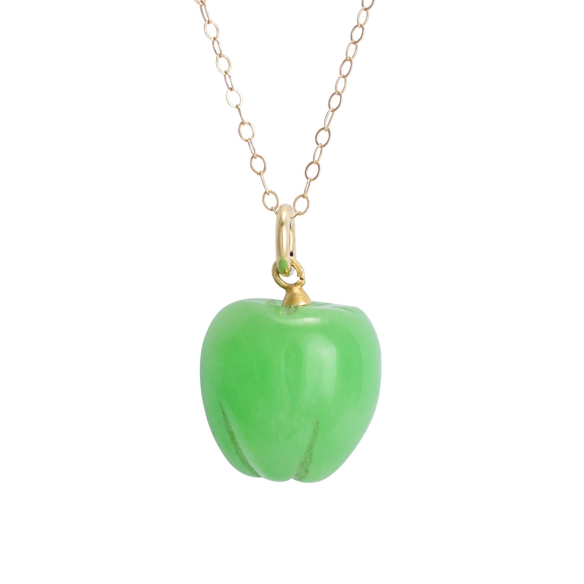 Antique Victorian Jade Green Apple Pendant Necklace