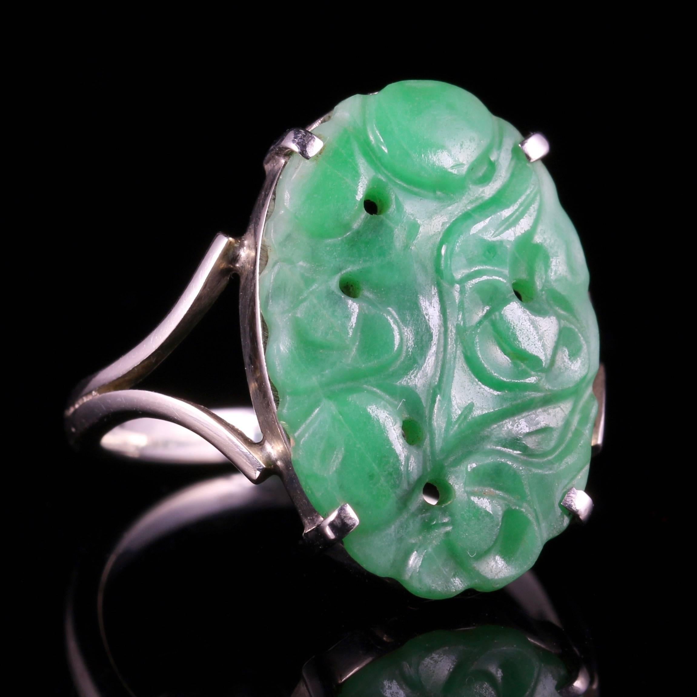 Women's Antique Victorian Jade Ring Hand-Carved, circa 1900