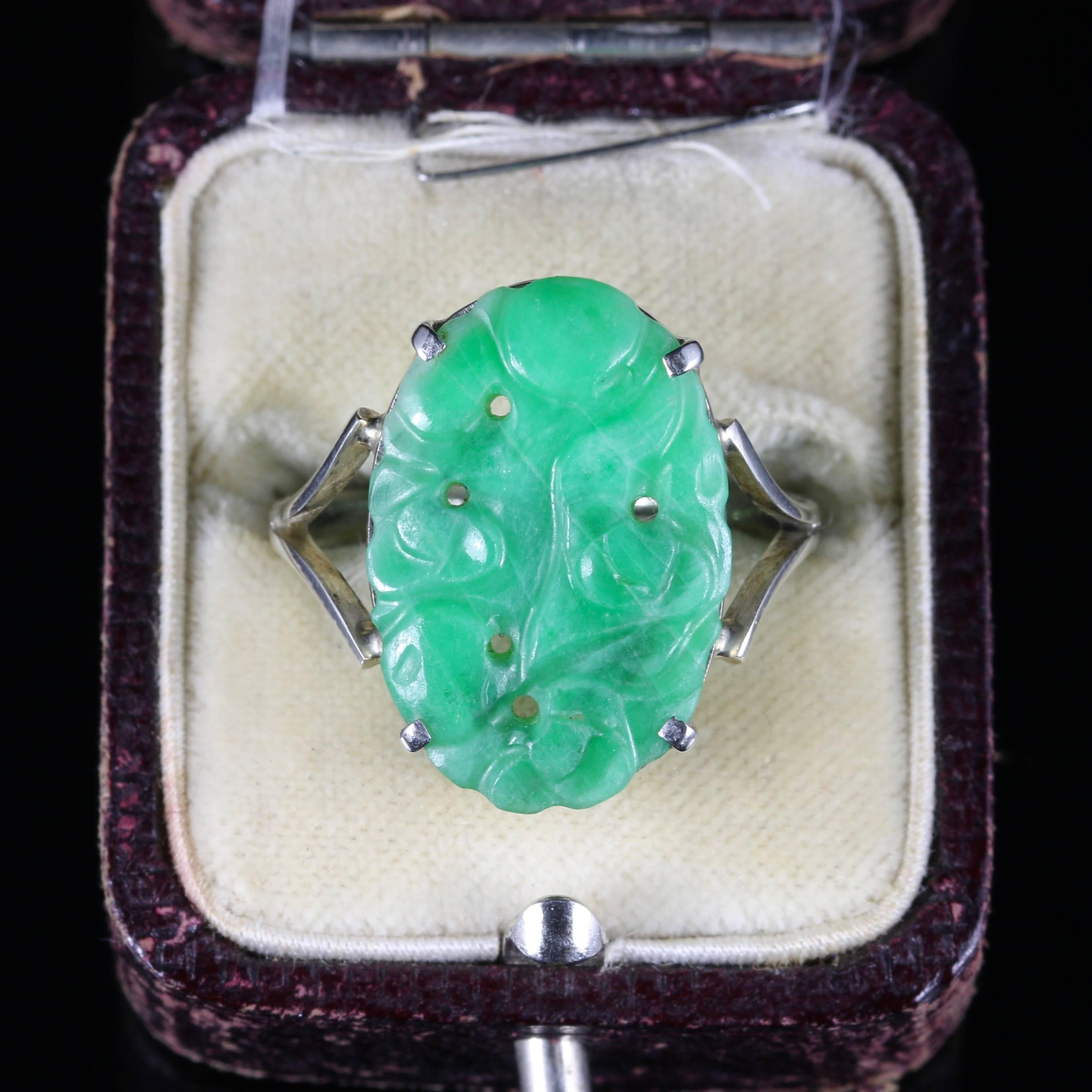 Antique Victorian Jade Ring Hand-Carved, circa 1900 2