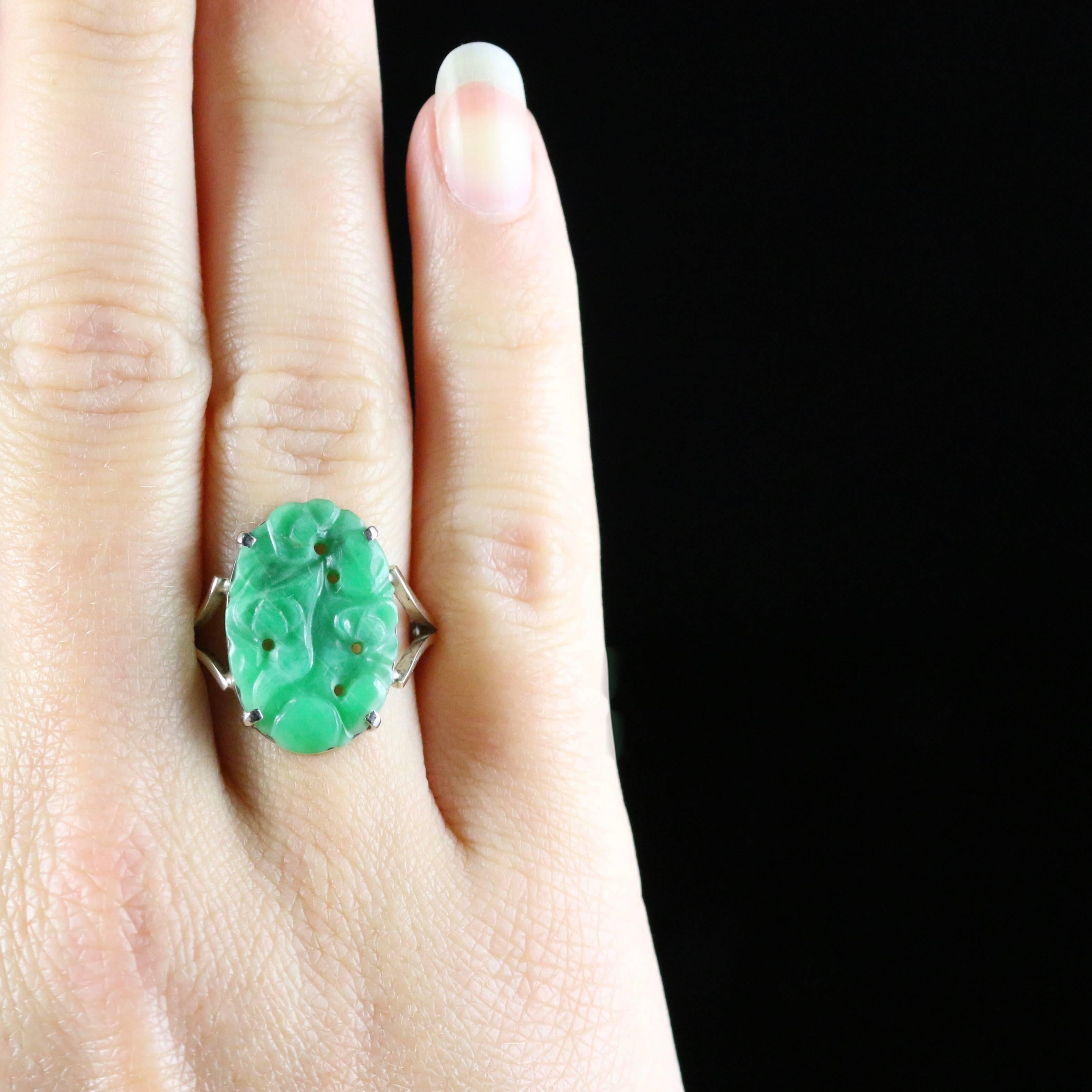 Antique Victorian Jade Ring Hand-Carved, circa 1900 3