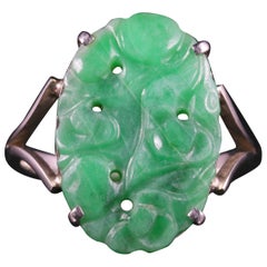 Antique Victorian Jade Ring Hand-Carved, circa 1900