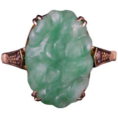 Antique Victorian Jade Ring Spinel 9 Carat Gold, circa 1900