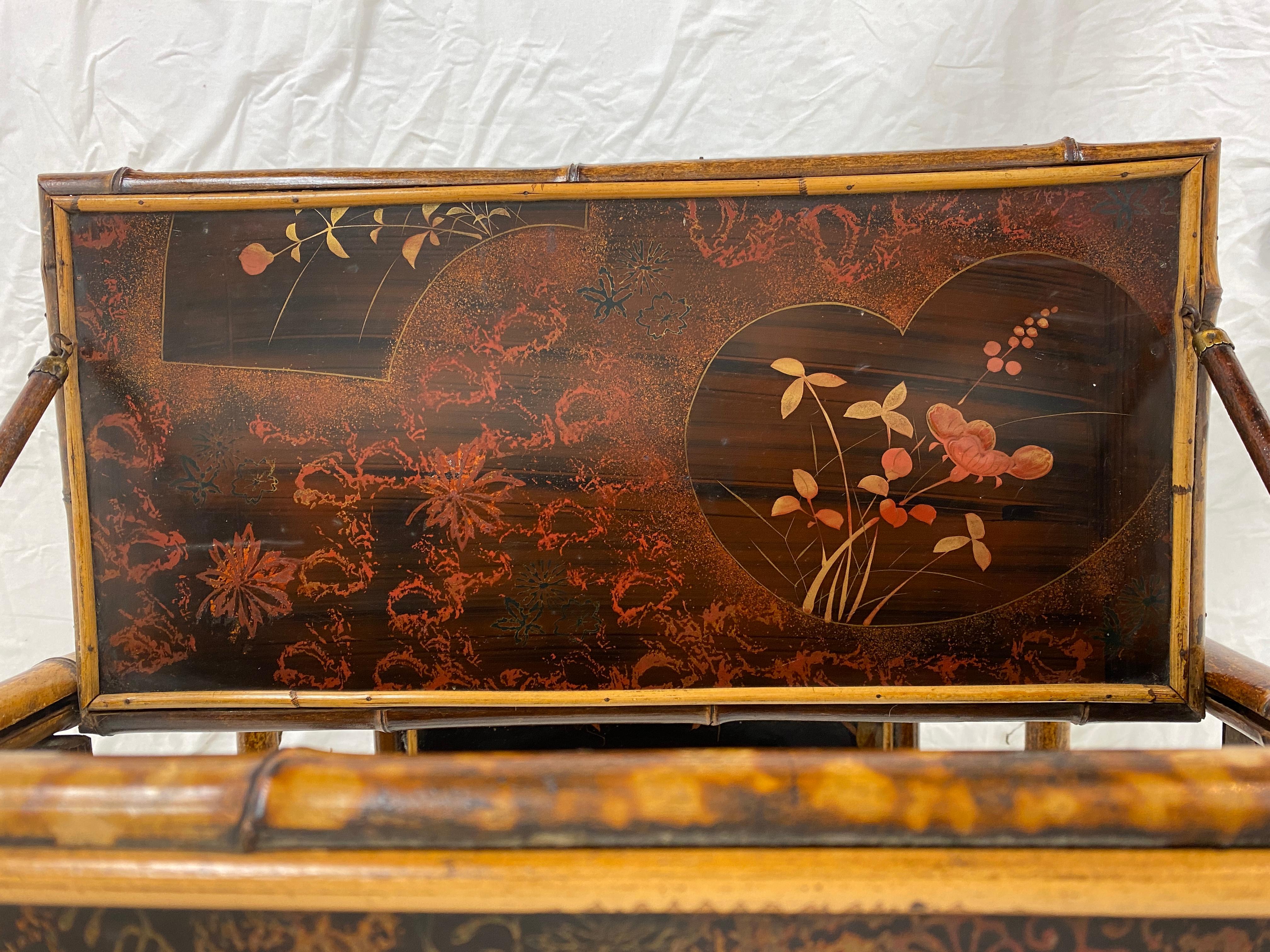 Antique Victorian Japanned Tiered Bamboo Table Chinoiserie, Scotland 1880, H735 6