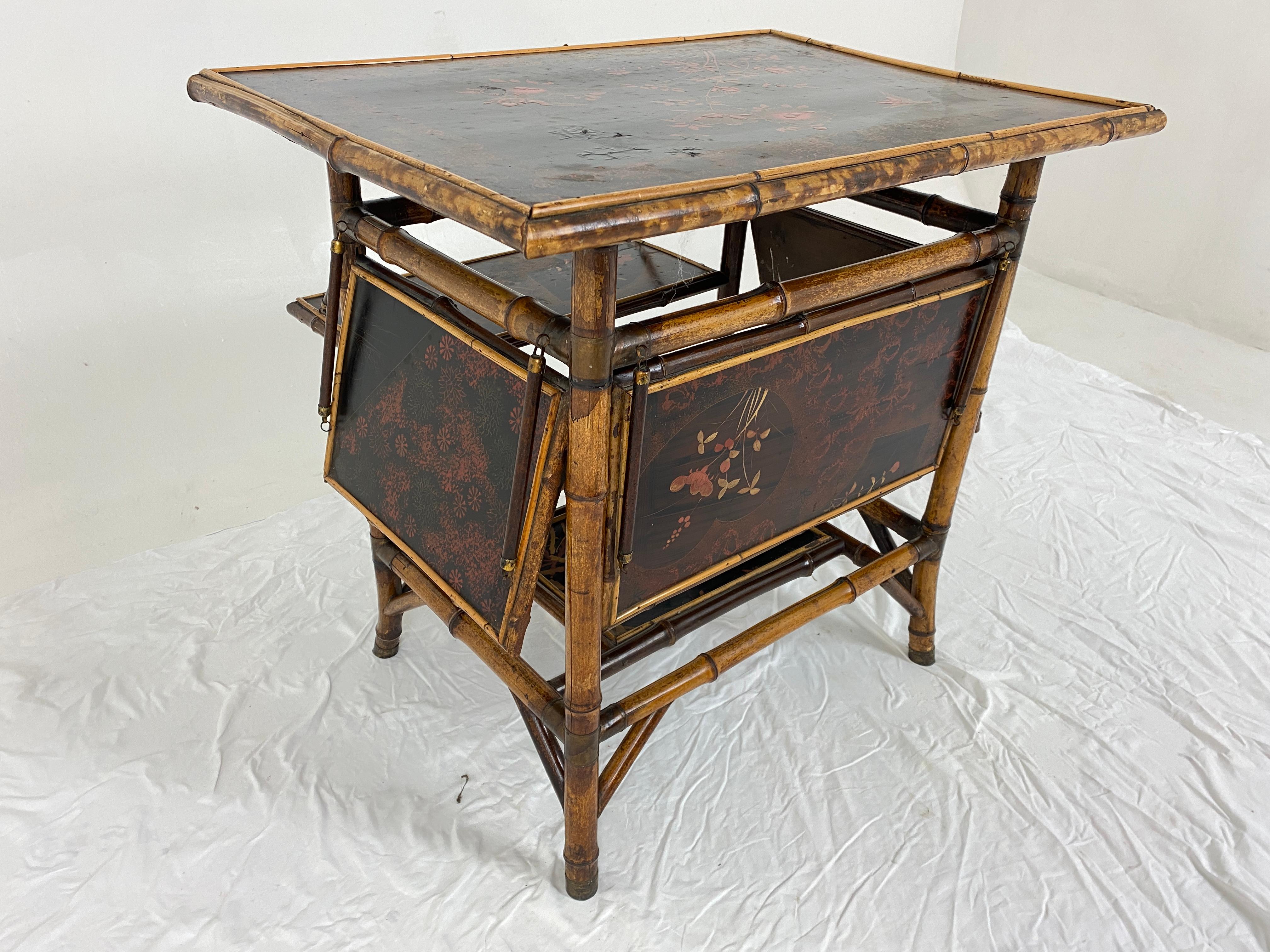 Scottish Antique Victorian Japanned Tiered Bamboo Table Chinoiserie, Scotland 1880, H735