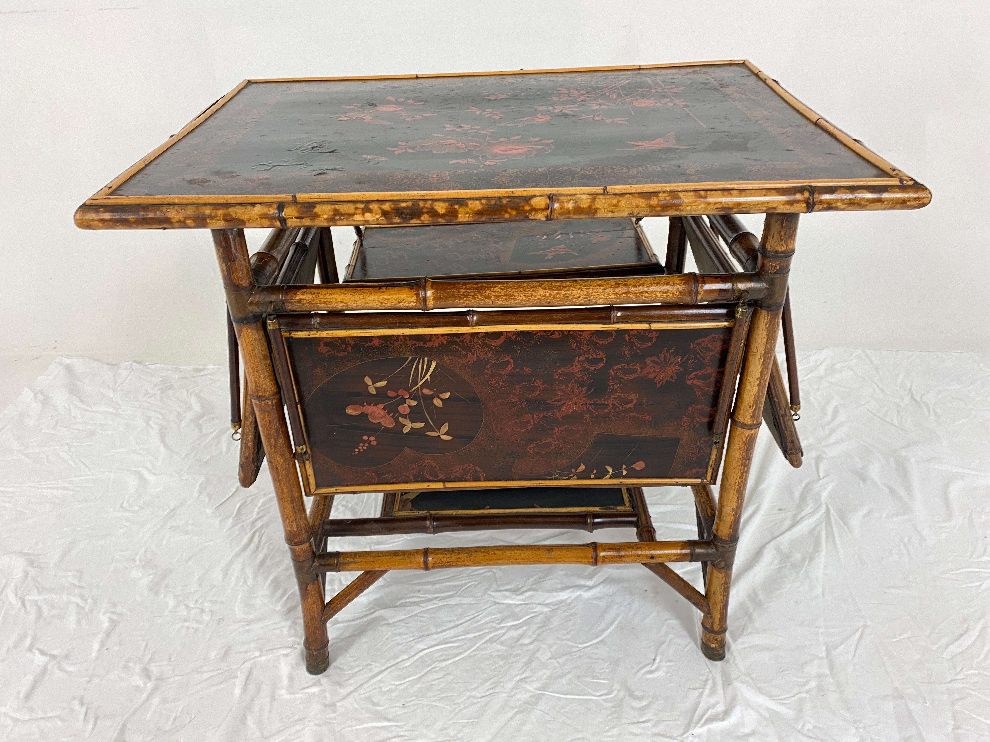 Antique Victorian Japanned Tiered Bamboo Table Chinoiserie, Scotland 1880, H735 In Good Condition In Vancouver, BC
