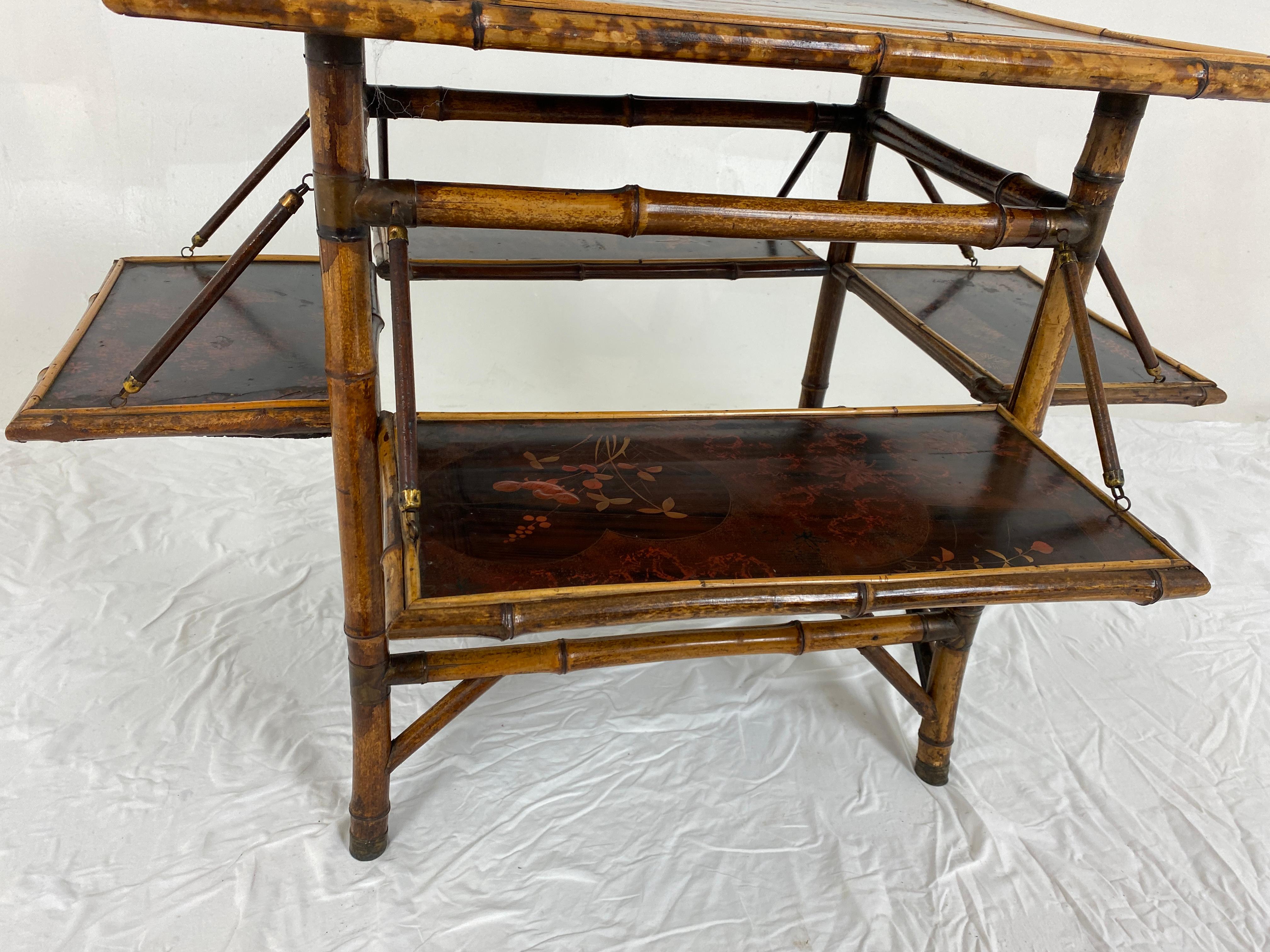 Late 19th Century Antique Victorian Japanned Tiered Bamboo Table Chinoiserie, Scotland 1880, H735