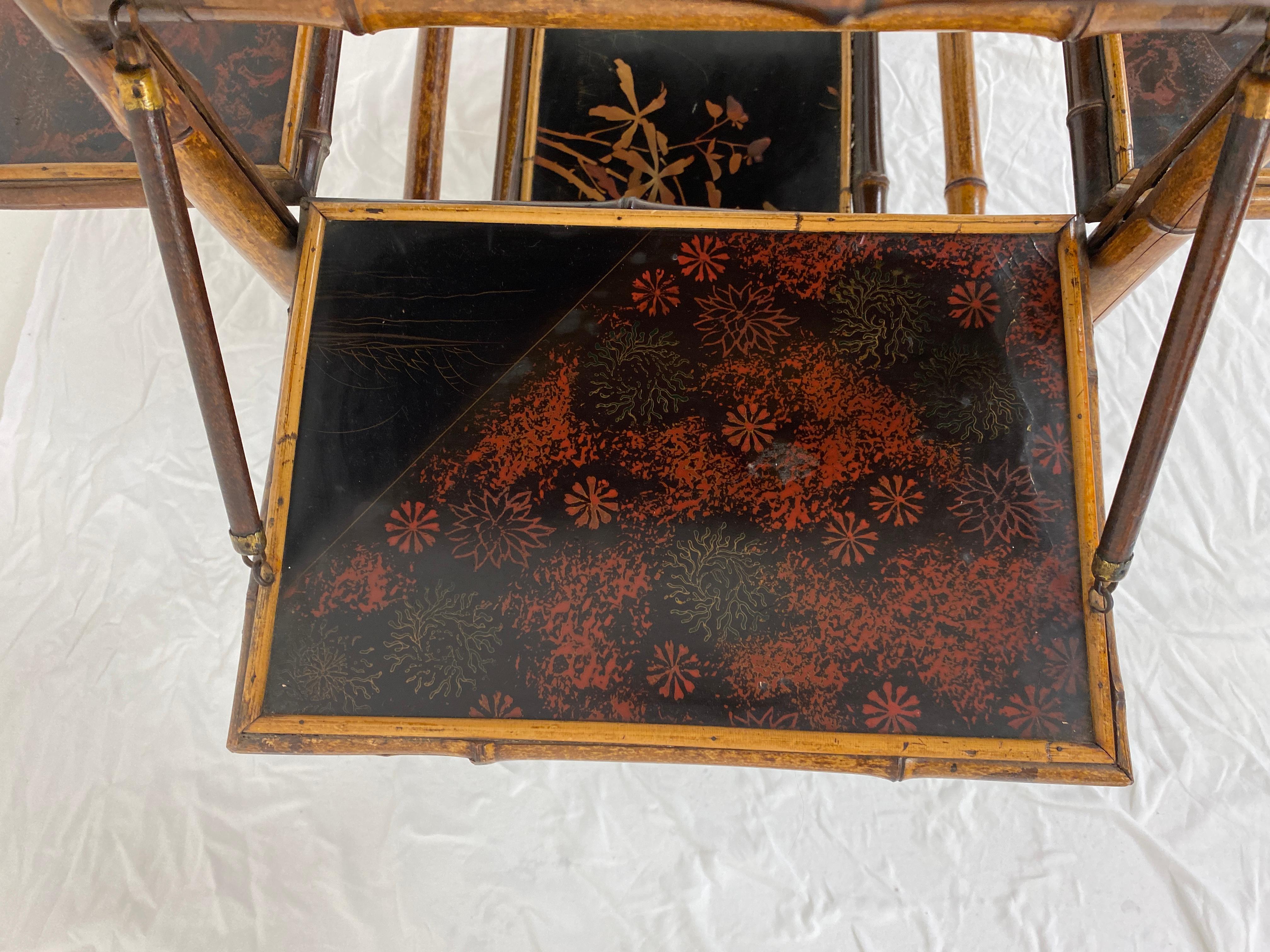 Antique Victorian Japanned Tiered Bamboo Table Chinoiserie, Scotland 1880, H735 2
