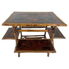 Antique Victorian Japanned Tiered Bamboo Table Chinoiserie, Scotland 1880, H735