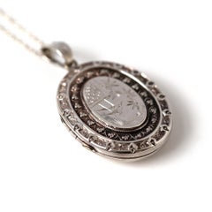 Antique Victorian Japonisme Silver Locket Necklace