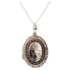 Antique Victorian Japonisme Silver Locket Necklace