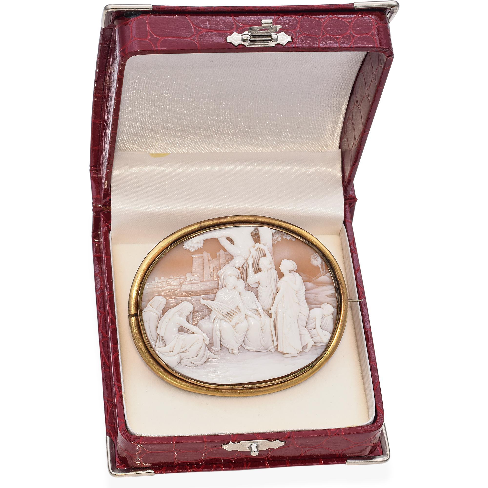 Antique Victorian Jesus in Mourning Battle of Babylon Cameo Brooch For Sale 2