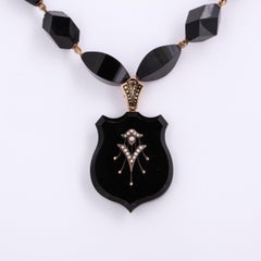 Antique Victorian Jet Locket With Natural Seed Pearls, 14k and Enamel Detailing