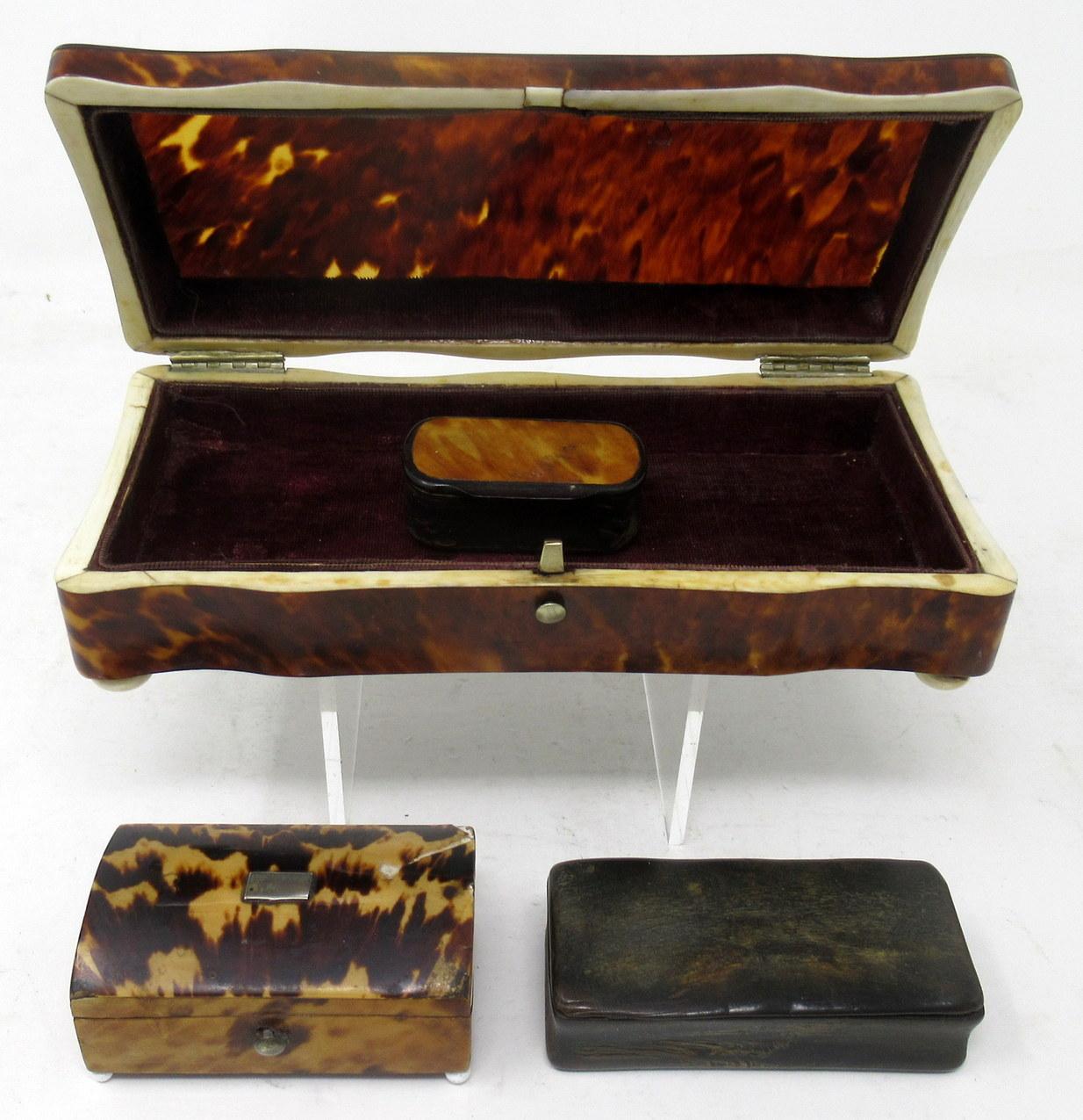 Stunning Example of a Ladies Well Figure Tortoise Shell Horn mounted Jewlery Casket of compact proportions, made during the last half of the Nineteenth Century. Slightly dome shaped rectangular hinged cover, the body is raised on four bun supports.