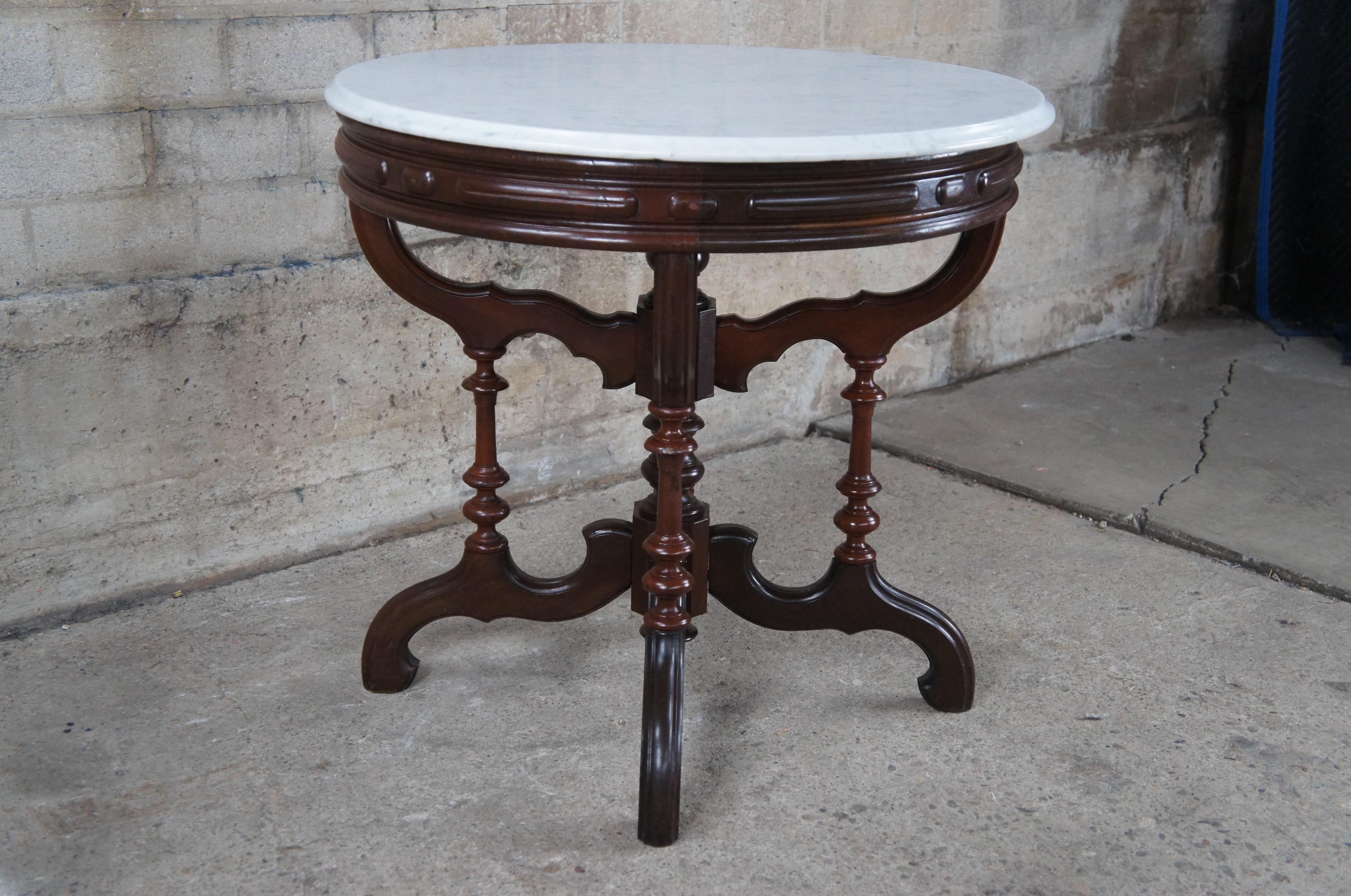 Antique Victorian JH Crane Round Mahogany Marble Parlor Center Entry Table 5