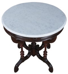 Antique Victorian JH Crane Round Mahogany Marble Parlor Center Entry Table