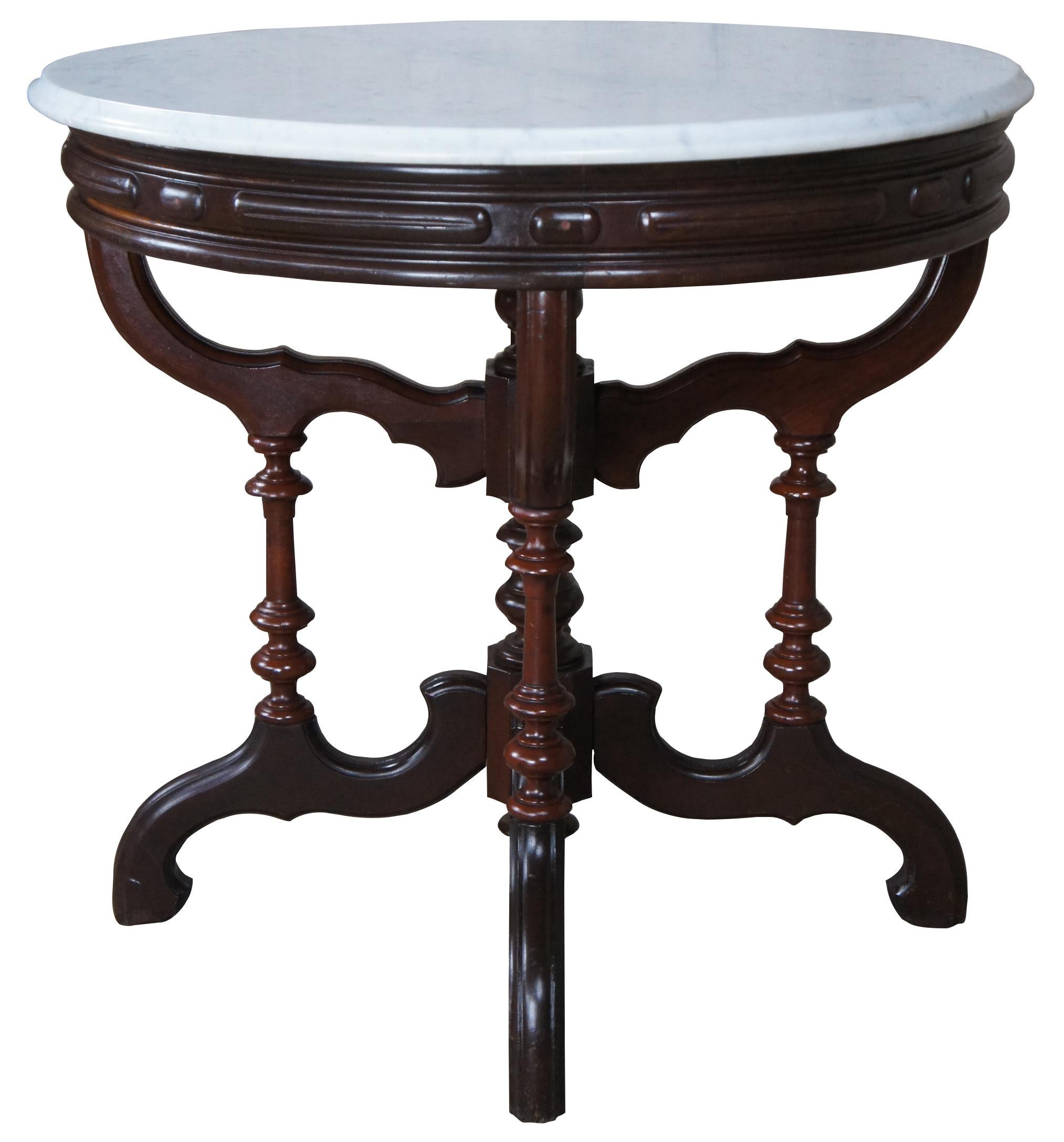 Antique Victorian JH Crane Round Mahogany Marble Parlor Center Entry Table In Good Condition In Dayton, OH