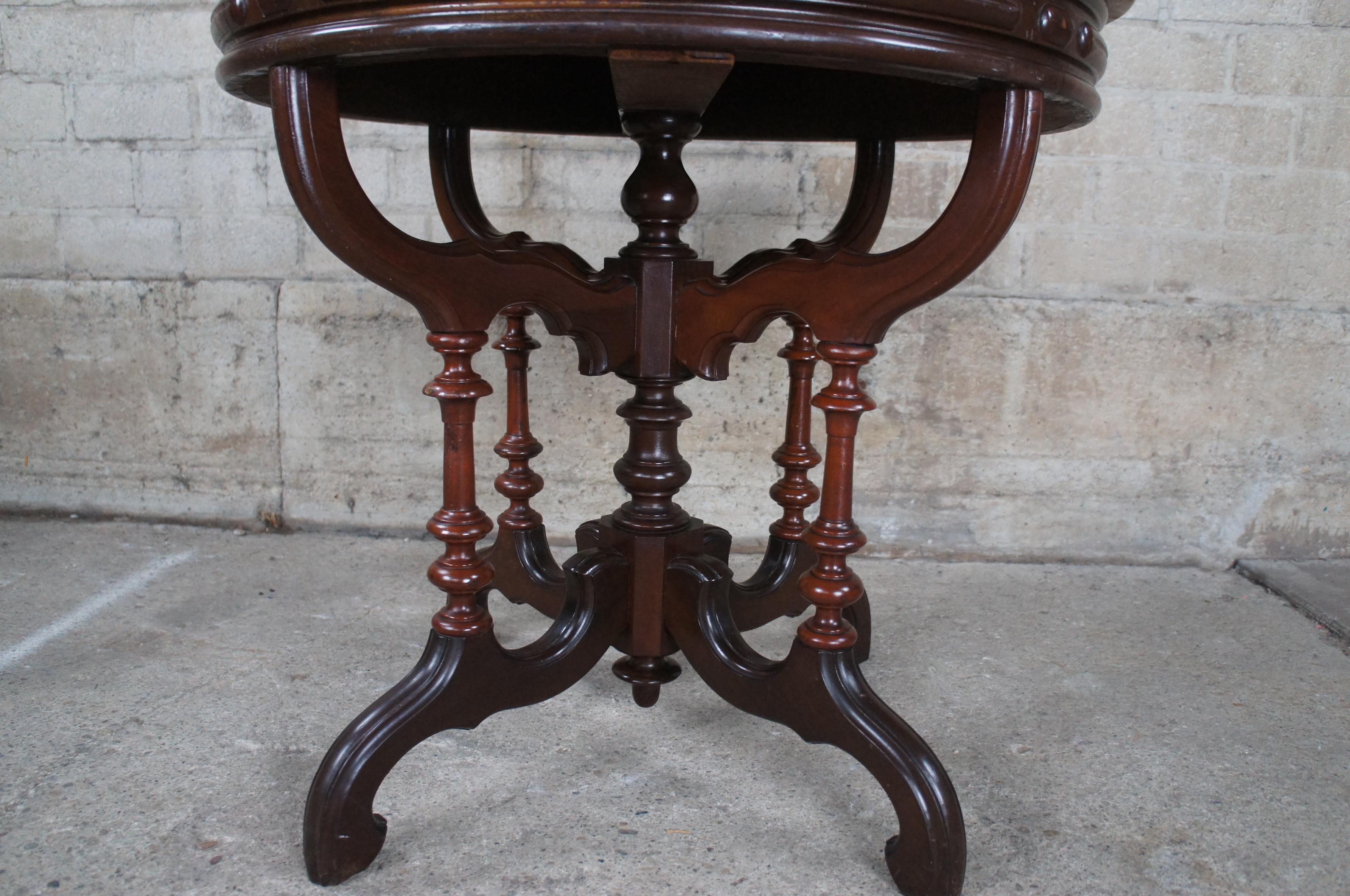 Walnut Antique Victorian JH Crane Round Mahogany Marble Parlor Center Entry Table