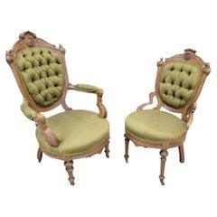Antique Victorian John Jelliff Style Tufted Parlor Chairs - Set Of 2