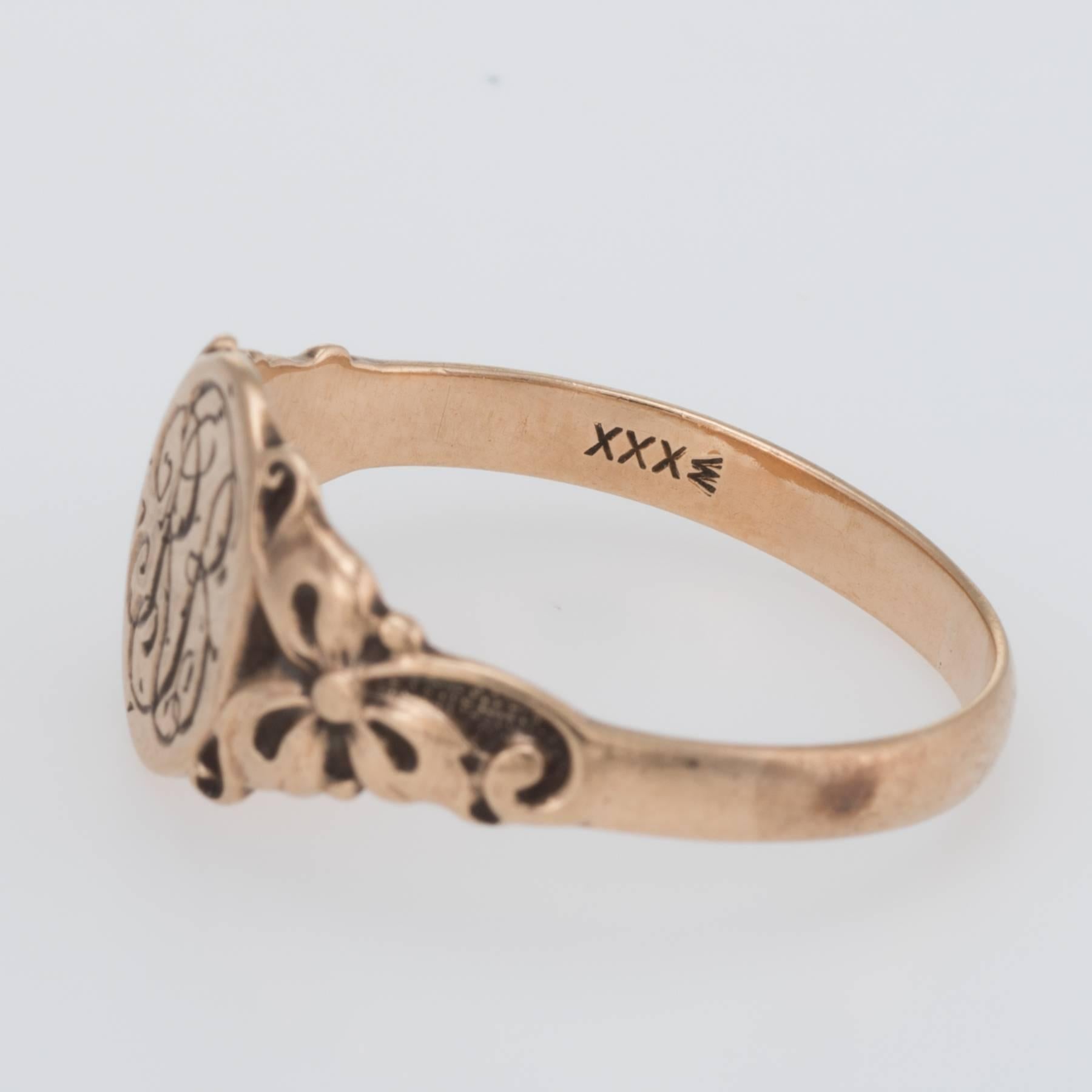 Women's Antique Victorian JR Wood & Sons Signet Ring Vintage 10 Karat Rose Gold Jewelry