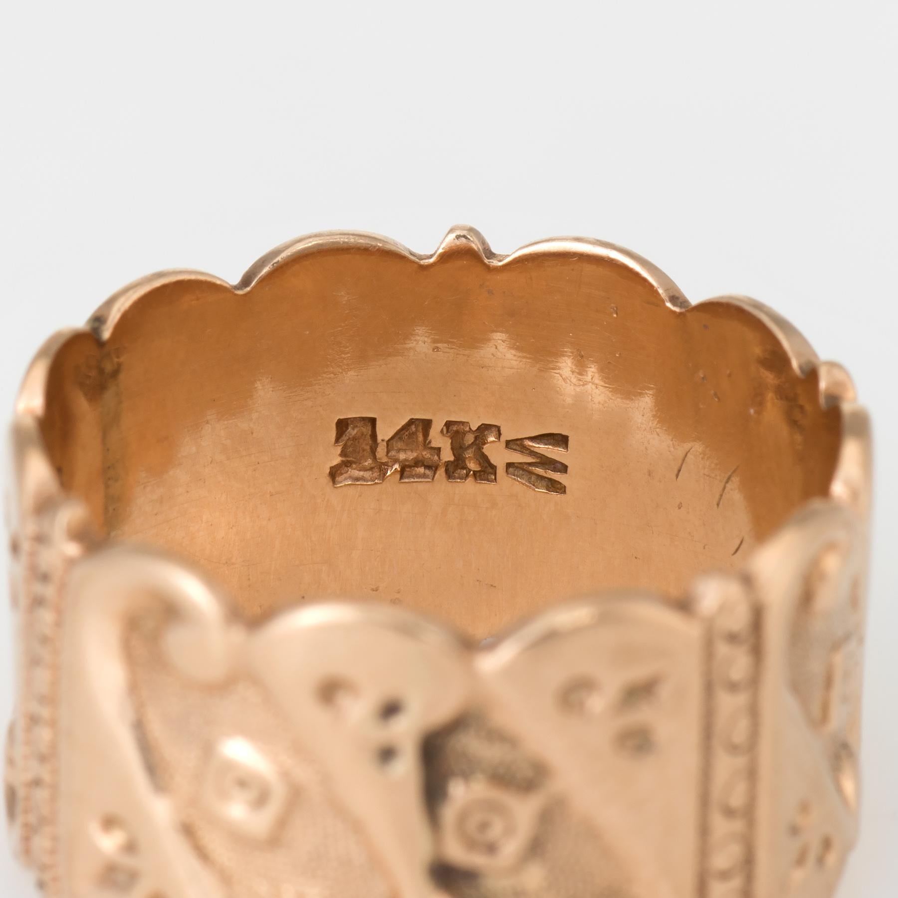 Women's Antique Victorian JR Wood & Sons Wide Wedding Band Ring 14 Karat Rose Gold