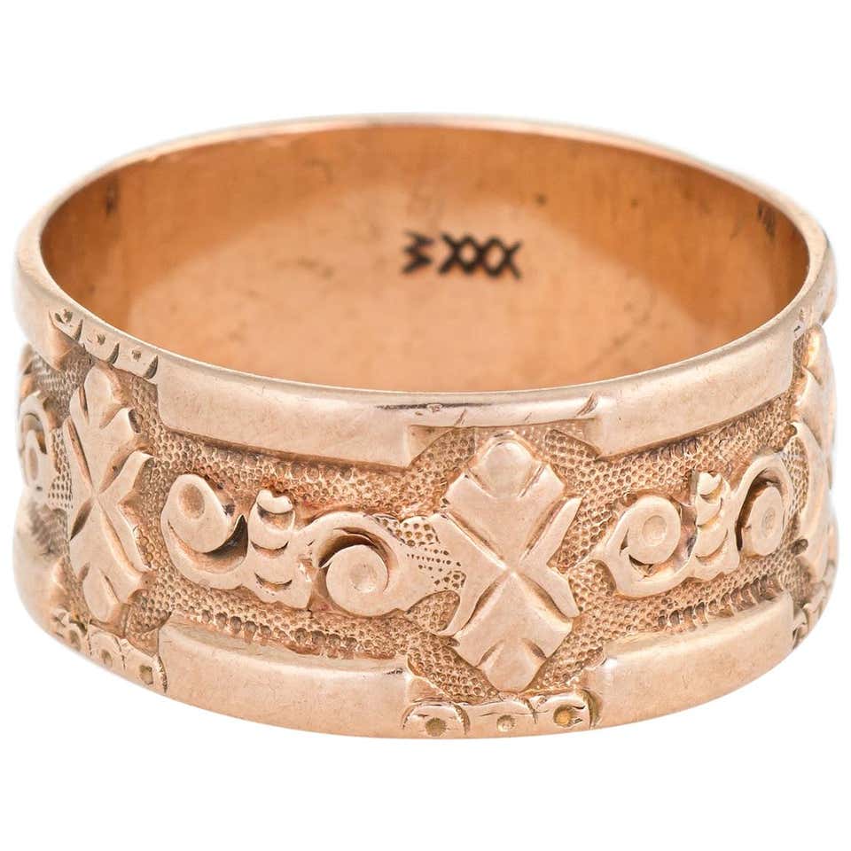 Antique Victorian JR Wood and Sons Wide Wedding Band Ring 10 Karat Rose