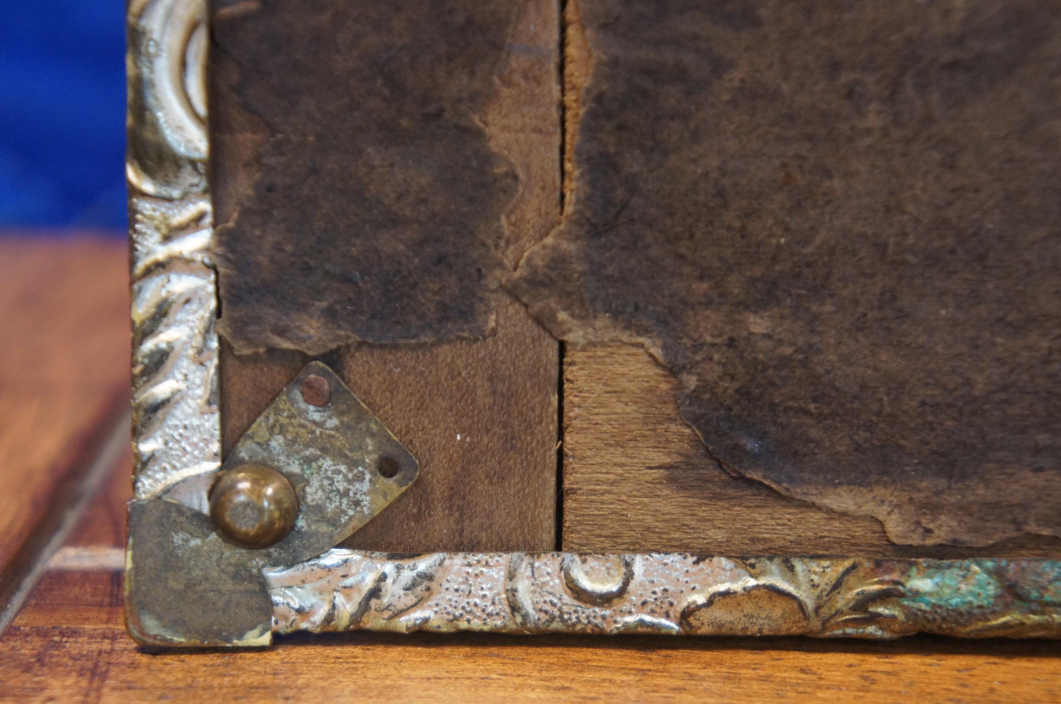Antique Victorian J&S Embossed Gilt Metal Enameled Glove Storage Casket Box For Sale 2