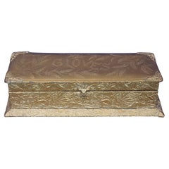 Used Victorian J&S Embossed Gilt Metal Enameled Glove Storage Casket Box