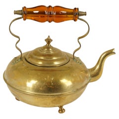 Antique Victorian Kettle, Brass Toddy Kettle, Amber Handle, Scotland 1890, B75y