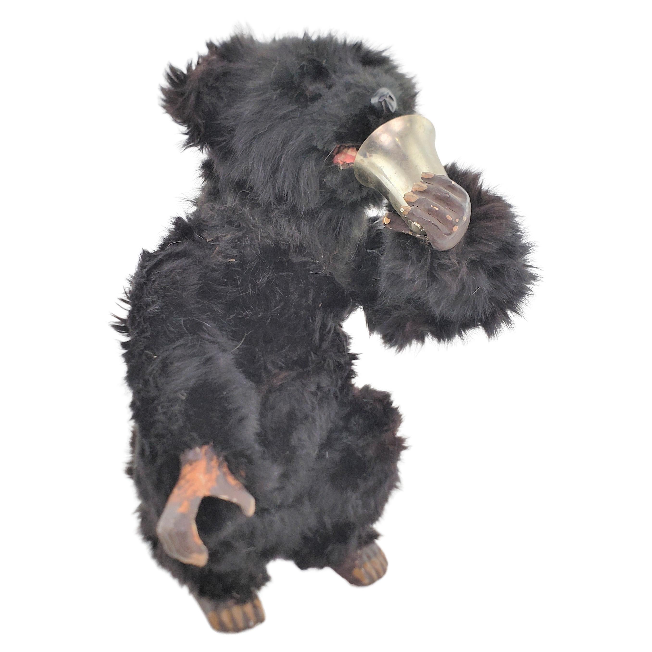 Antique Victorian Key Wind Mechanical Large Black Bear Child's Toy, As Found For Sale