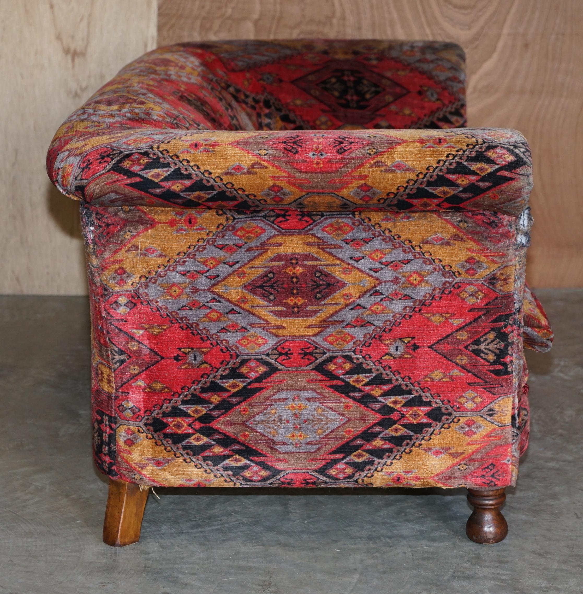 Antique Victorian Kilim Upholstered Distressed Chesterfield Style Club Sofa 1