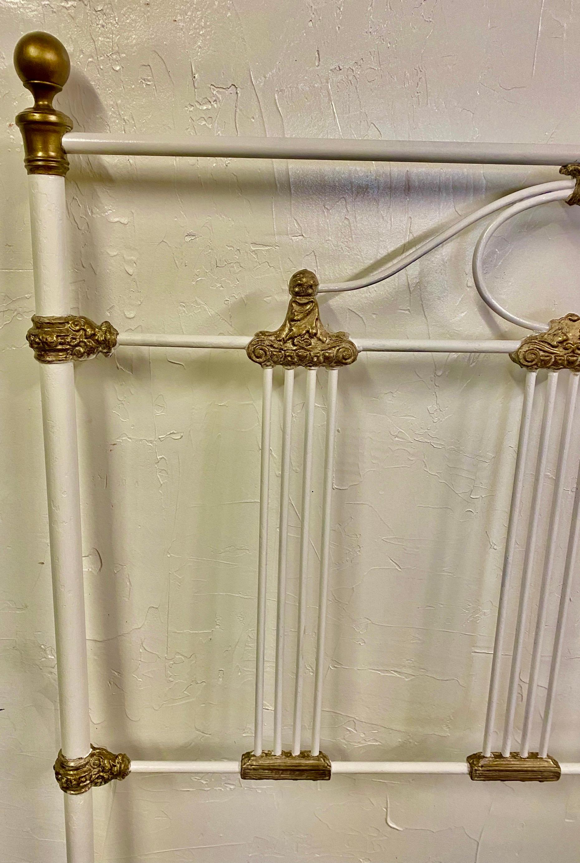 Painted Antique Victorian King Iron Headboard For Sale