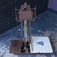 Antique Victorian Kitchen 40 Pound Scale Cast Iron Balance w/ Ironstone Plate