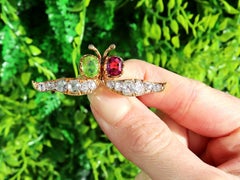 Victorian Kunzite and Peridot 2.96 Carat Diamond and Yellow Gold Brooch