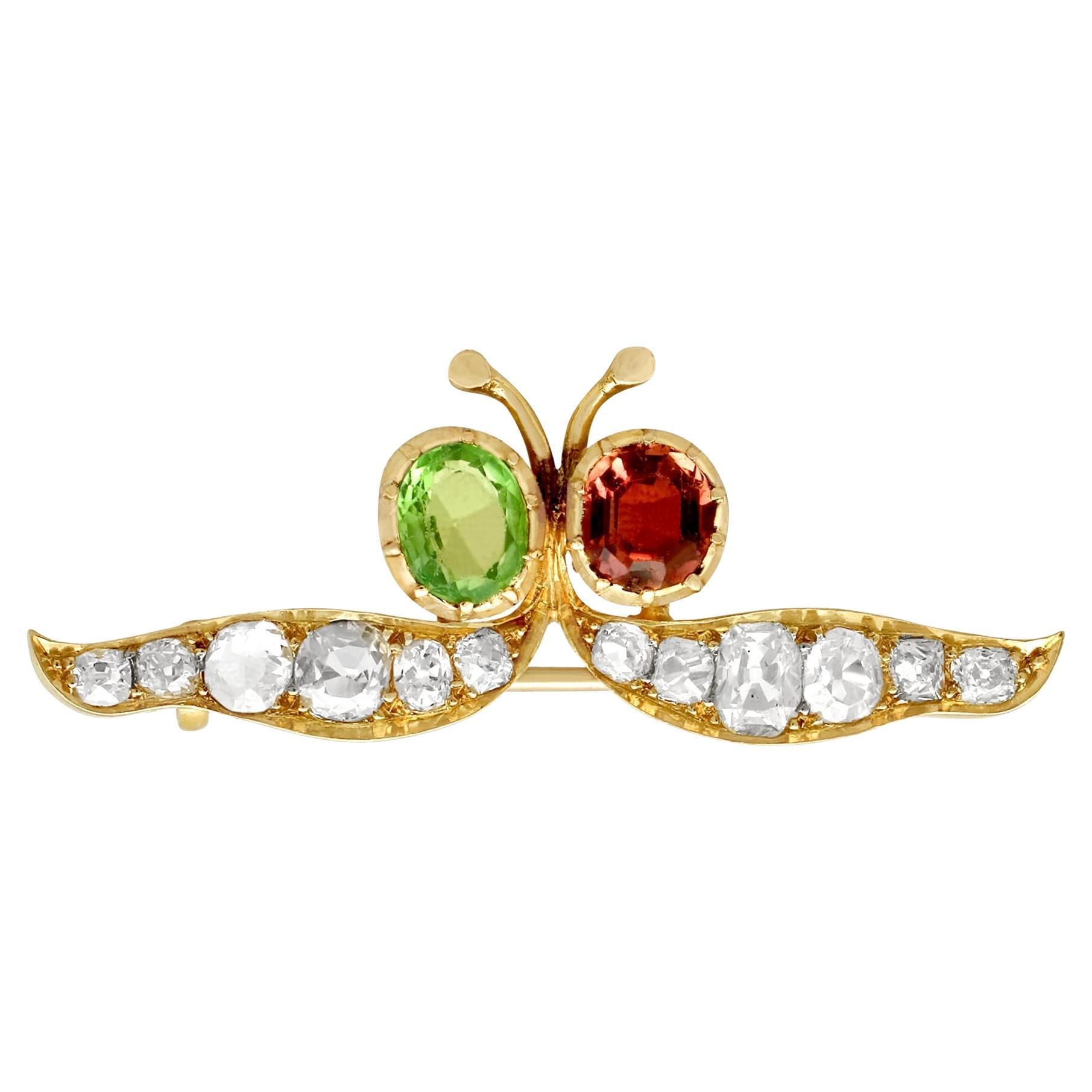 Victorian Kunzite and Peridot 2.96 Carat Diamond and Yellow Gold Brooch