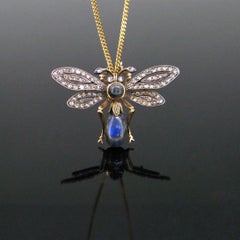Antique Victorian Labradorite Diamonds Fly Bee Convertible Gold Pendant Brooch