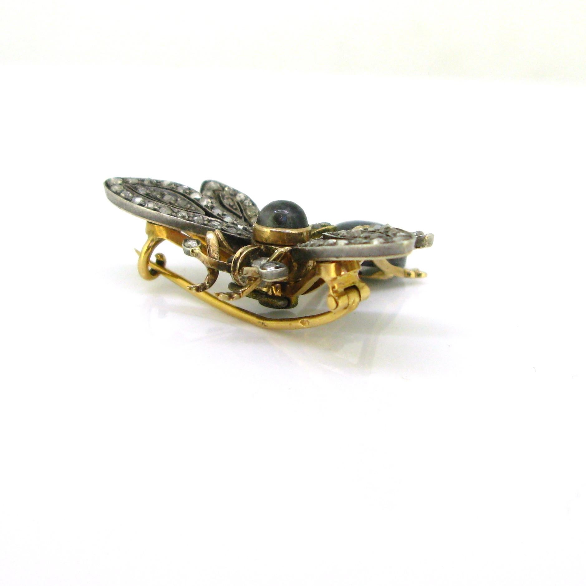 Broche pendentif ancien de style victorien convertible en forme d'abeille en or avec labradorite et diamants Unisexe en vente